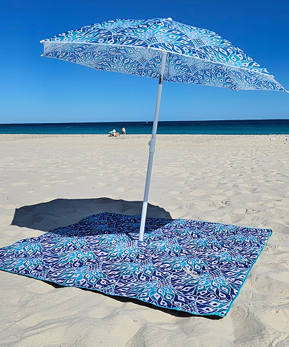 Good Vibes™ 1.6m Beach Umbrella with Carry Bag, Shoulder Strap - Peacock Paradise